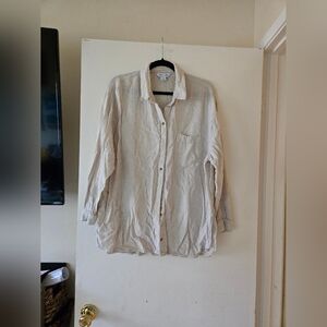 Old Navy Natural Beige Linen Blend Boyfriend Shirt